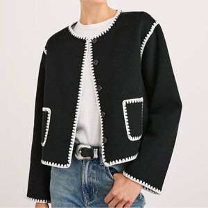Rails Embroidered Detail Wool Blend Sweater Jacket size S